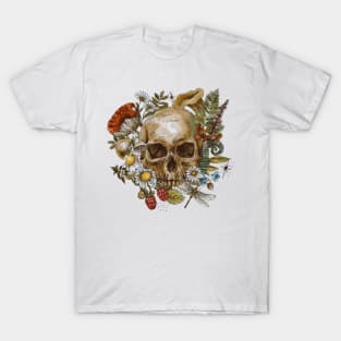 Vintage Floral Skull Design T-Shirt